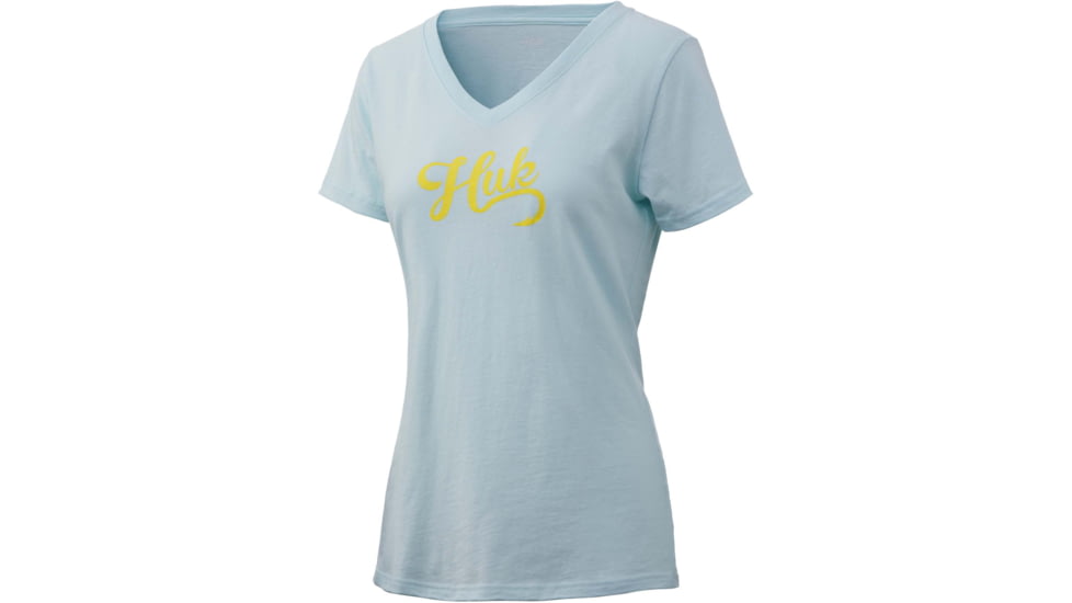 HUK Performance Fishing Script V-Neck Tee - Womens, Seafoam, Extra Large, H6100039-350-XL