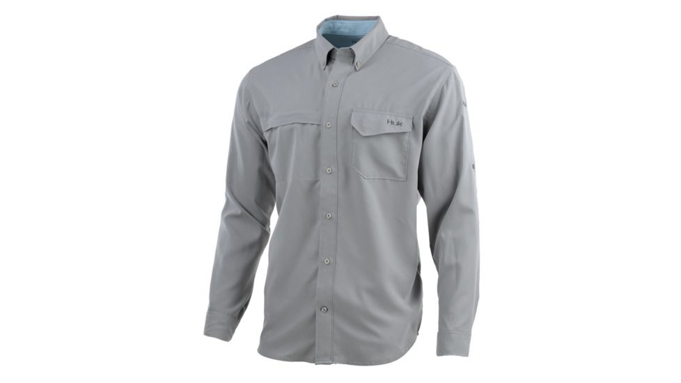HUK Performance Fishing Tide Point Woven Solid LS Tops, Long Sleeve - Mens, Grey, Large, H1500042-020-L