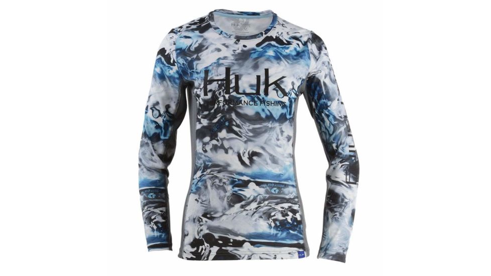 HUK Performance Fishing W Camo Icon LS Tops, Long Sleeve - Womens, Glacier, Large, H6120021-095-L