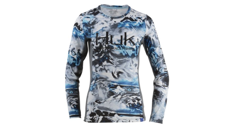 HUK Performance Fishing W Camo Icon LS Tops, Long Sleeve - Womens, Hydro Glacier, Extra Small, H6120021-098-XS