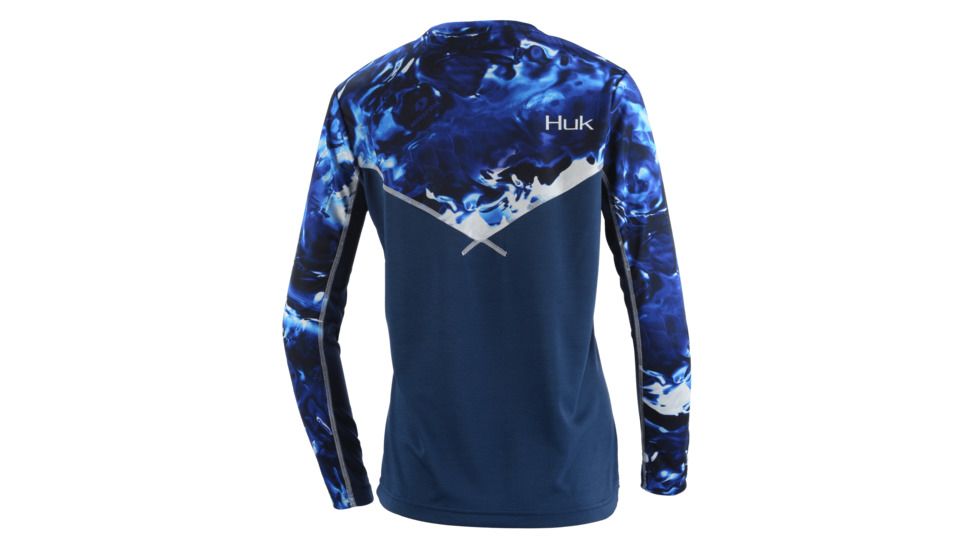HUK Performance Fishing W Camo Icon LS Tops, Long Sleeve - Womens, Hydro Reflex, Small, H6120021-468-S