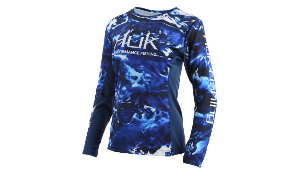 HUK Performance Fishing W Camo Icon LS Tops, Long Sleeve - Womens, Hydro Reflex, Small, H6120021-468-S