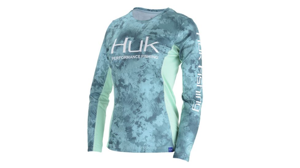 HUK Performance Fishing W Camo Icon LS Tops, Long Sleeve - Womens, Shallows, Large, H6120021-365-L