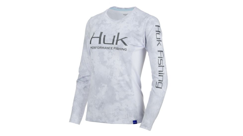 HUK Performance Fishing W Camo Icon LS Tops, Long Sleeve - Womens, Sub Zero, Large, H6120021-185-L