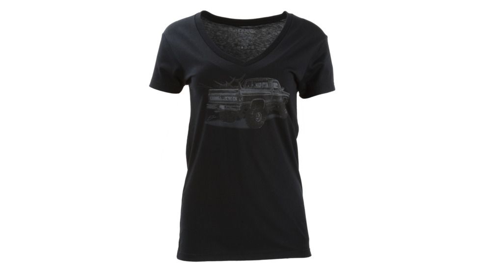 HUK Performance Fishing W Merica Vneck Tops, Short Sleeve - Womens, Black, Large, H6100015-001-L