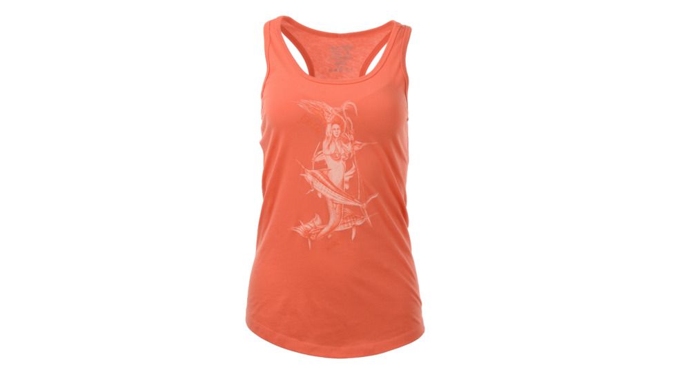HUK Performance Fishing W Mother Ocean Racer Tank Tops - Womens, Coral, Large, H6100016-630-L