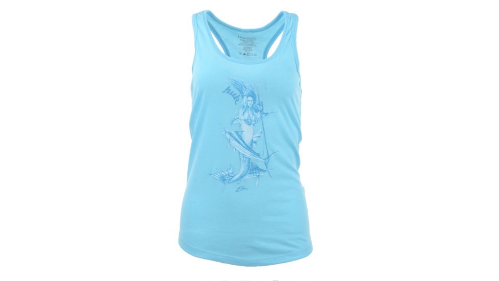 HUK Performance Fishing W Mother Ocean Racer Tank Tops - Womens, Tahiti Blue Heather, Large, H6100016-435-L