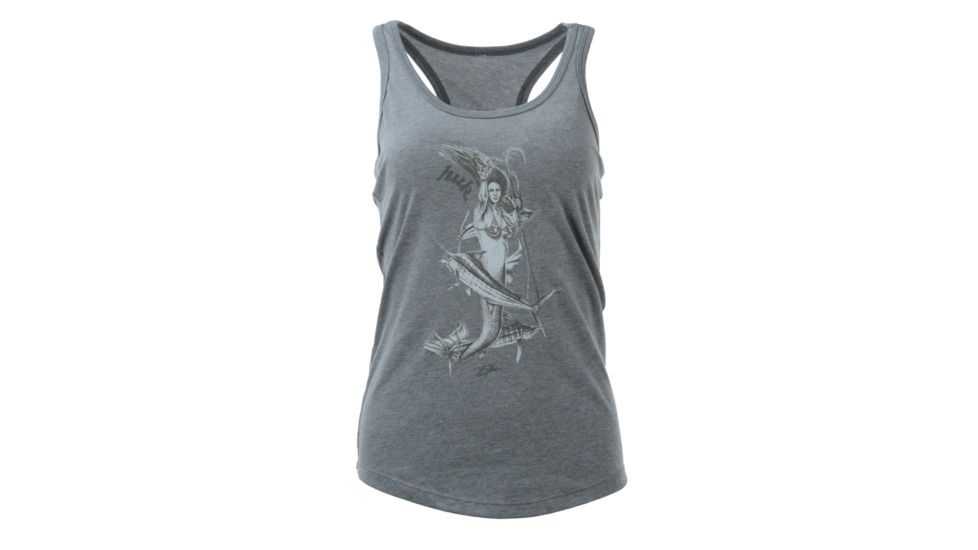 HUK Performance Fishing W Mother Ocean Racer Tank Tops - Womens, True Grey Heather, Large, H6100016-035-L