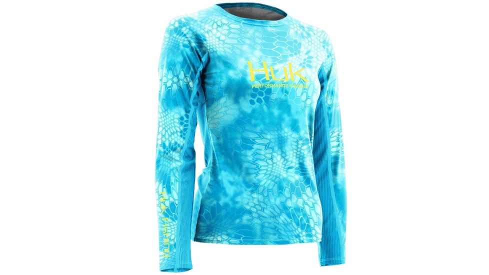 HUK Performance Fishing Women's Kryptek Icon Long Sleeve Shirt, Kryptek Tahiti Blue, Large H6120005-462-L