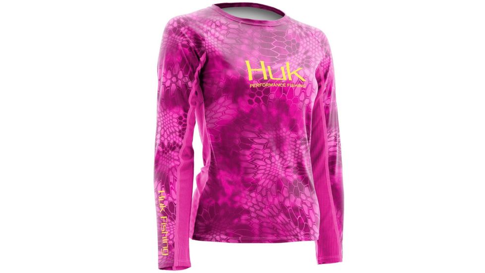 HUK Performance Fishing Women's Kryptek Icon Long Sleeve Shirt, Kryptek Glo Pink, Large H6120005-690-L