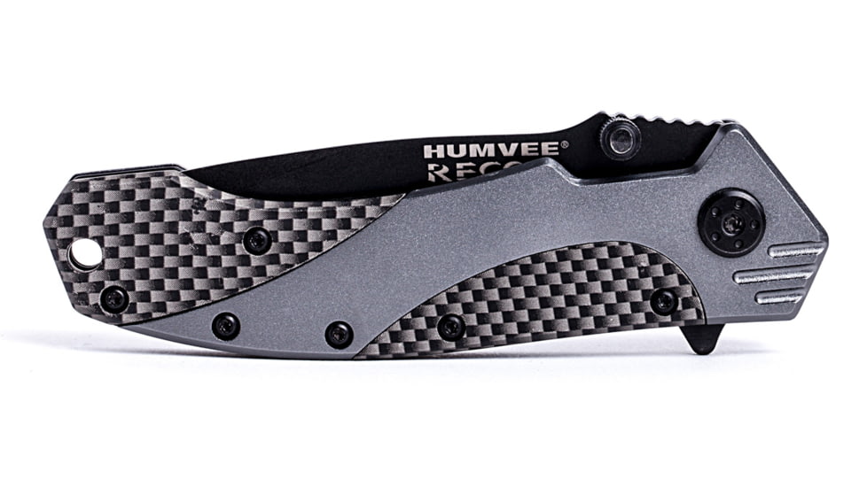 Humvee Recon Serrated Blade with Pocket Clip and Spring Assist, Black and Green Grey HMV-KTR-06