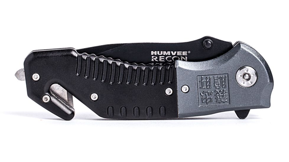 Humvee Recon Serrated Blade with Rear Glass Breaker, Black and Grey HMV-KTR-08