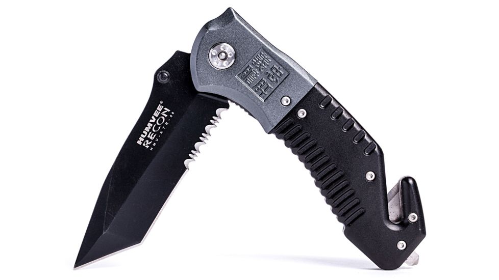 Humvee Recon Serrated Blade with Rear Glass Breaker, Black and Grey HMV-KTR-08
