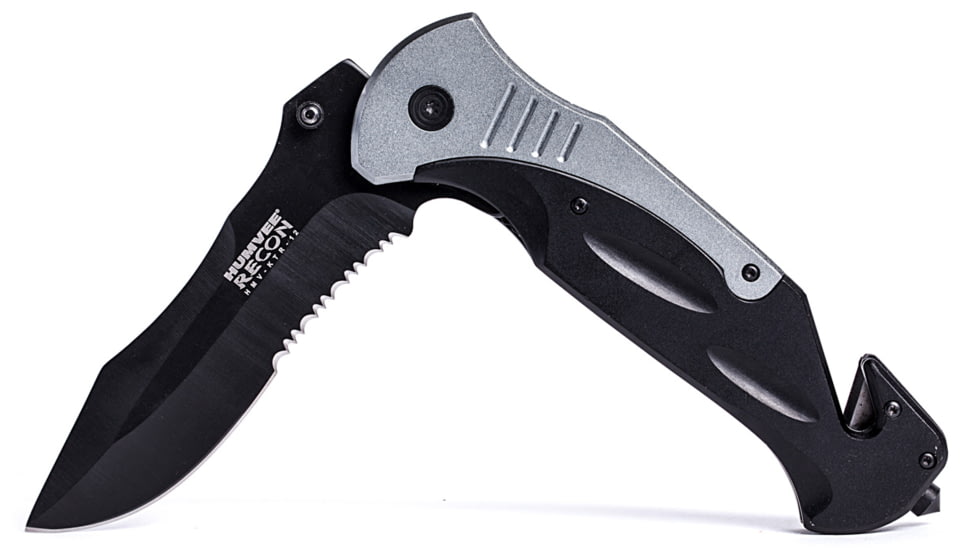 Humvee Recon Serrated Blade with Rear Glass Breaker, Black and Grey HMV-KTR-12