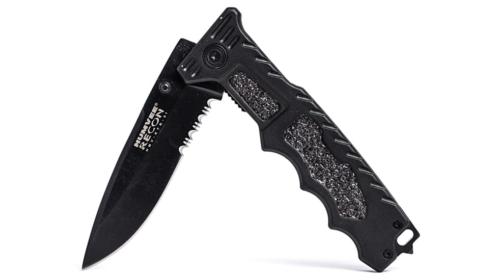 Humvee Recon Serrated Blade with Rear Glass Breaker, Black HMV-KTR-01