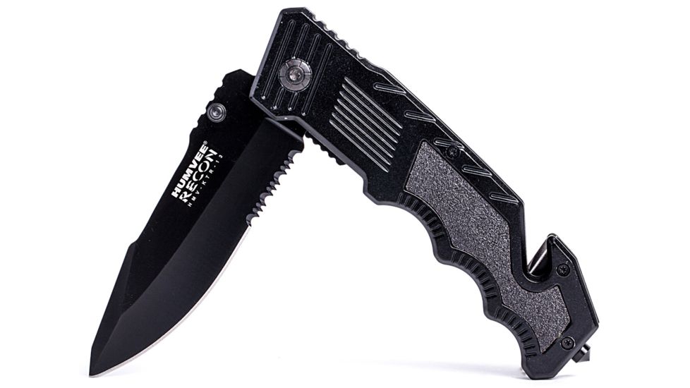 Humvee Recon Serrated Blade with Rear Glass Breaker, Black HMV-KTR-13