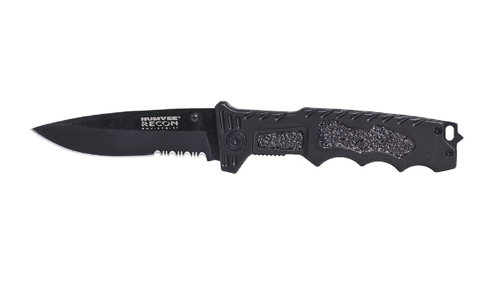 Humvee Recon Serrated Blade with Rear Glass Breaker, Black HMV-KTR-01