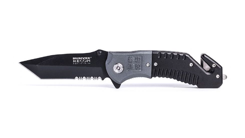 Humvee Recon Serrated Blade with Rear Glass Breaker, Black and Grey HMV-KTR-08