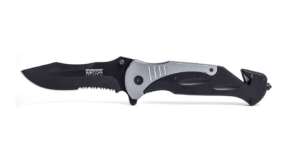 Humvee Recon Serrated Blade with Rear Glass Breaker, Black and Grey HMV-KTR-12