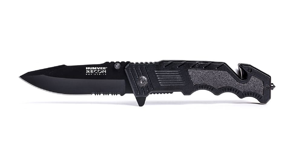 Humvee Recon Serrated Blade with Rear Glass Breaker, Black HMV-KTR-13