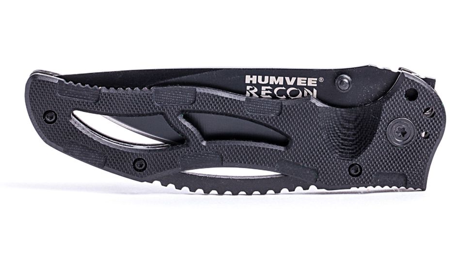 Humvee Recon Serrated Blade with Thumb Stud, Black HMV-KTR-03
