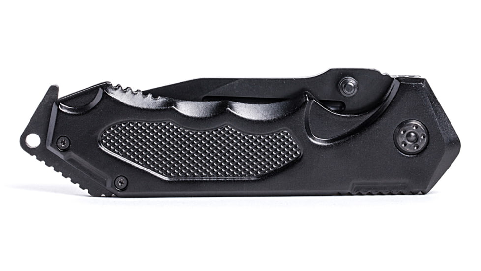 Humvee Recon Serrated Blade with Thumb Stud, Black HMV-KTR-04