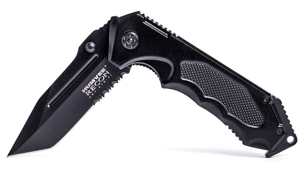 Humvee Recon Serrated Blade with Thumb Stud, Black HMV-KTR-04