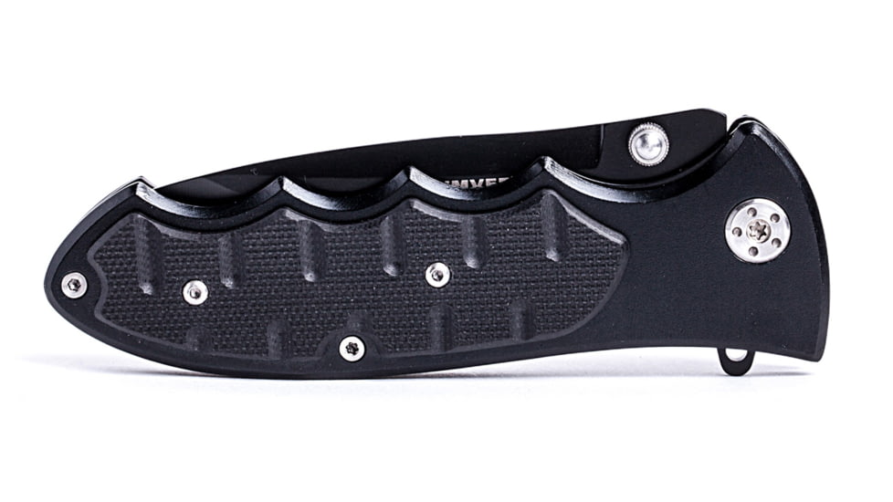 Humvee Recon Serrated Blade with Thumb Stud, Black HMV-KTR-05