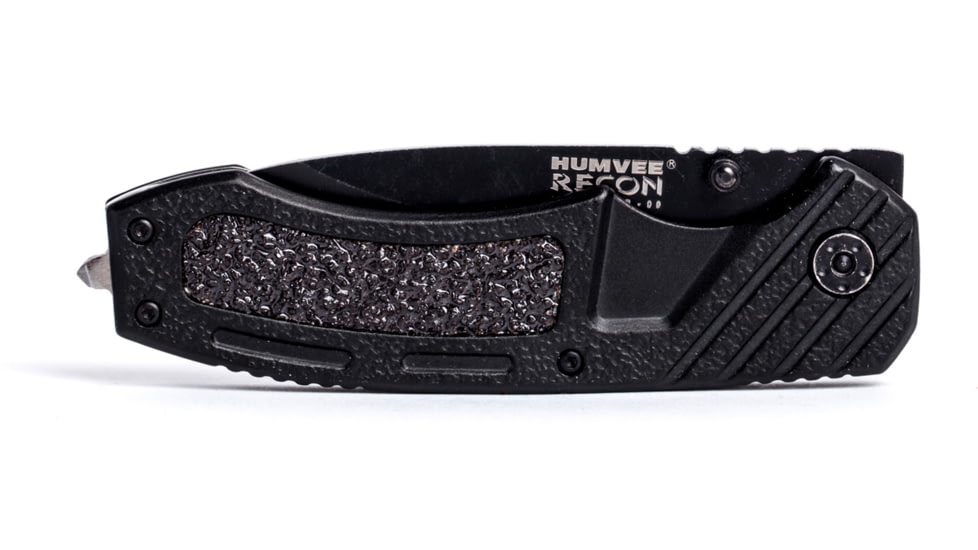 Humvee Recon Serrated Blade with Thumb Stud, Black HMV-KTR-09