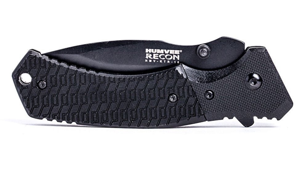Humvee Recon Serrated Blade with Thumb Stud, Black HMV-KTR-10