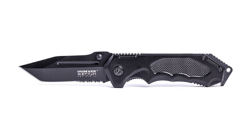 Humvee Recon Serrated Blade with Thumb Stud, Black HMV-KTR-04