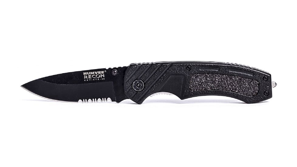 Humvee Recon Serrated Blade with Thumb Stud, Black HMV-KTR-09