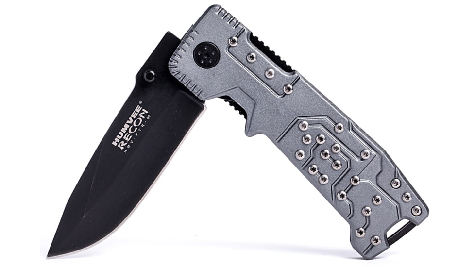 Humvee Recon Steel Blade with Pocket Clip and Spring Assist, Black and Green Grey HMV-KTR-07
