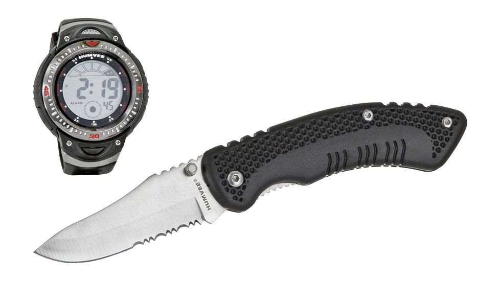 Humvee Utility Knife-Watch Set, 4.5 in. Closed HMVDWKC
