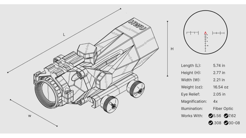 Hunt World USA Saturn 4x32mm Tactical Rifle Scope, 32mm Tube, Prismatic, Black, NSN -, S4x32