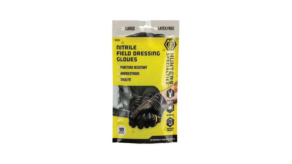 Hunters Specialties Nitrile Field Dressing Gloves, Black, Pack of 10, 100047
