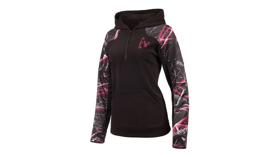 Huntworth 2-Tone Anti-Pill Fleece 1/4 Zip Hoodie - Womens, Black/Huntworth Moxie, Large E-958-W-BK/MX-L