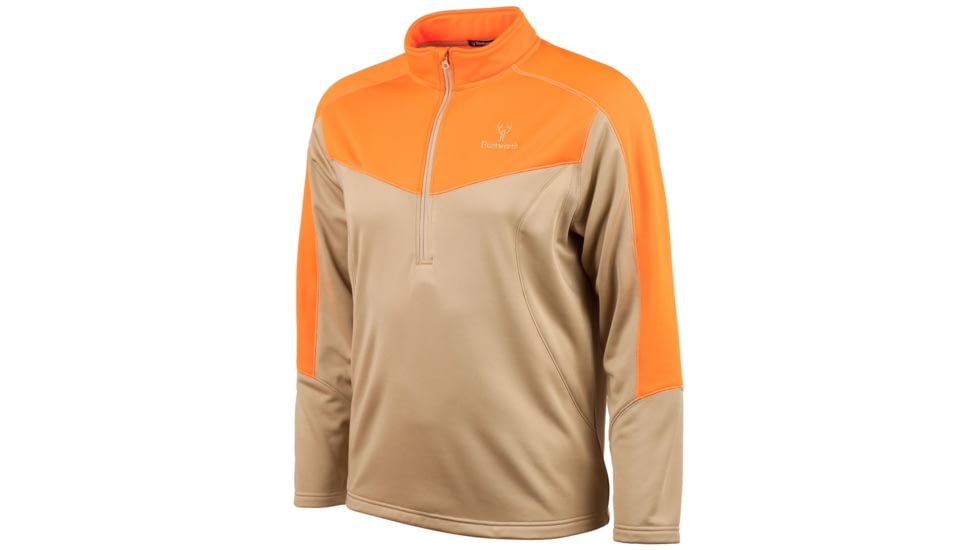 Huntworth Bizmark Mid Weight Hunting 1/2 Zip Uplands Pullover - Mens, Khaki/Blaze, Medium, E-917-31KH/BZ-M