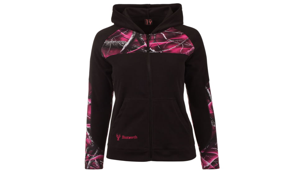 Huntworth Camo Anti-Pill Fleece Hooded Jacket - Womens, Black / Passion, Small, E-963-W-31PA/BK-S
