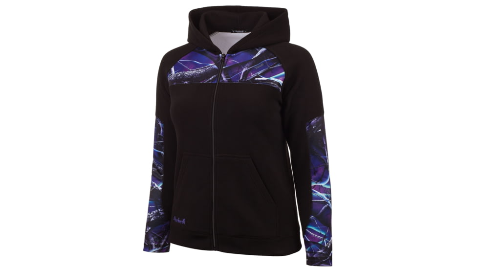Huntworth Camo Anti-Pill Fleece Hooded Jacket - Womens, Black / Ultraviolet, Large, E-963-W-31UV/BK-L