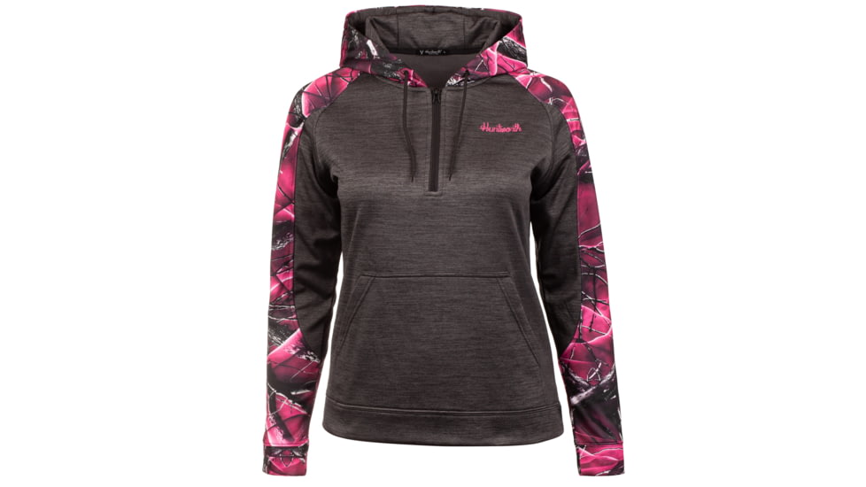 Huntworth Ladies Camo Heather Performance Fleece Hoodie - Womens, Heather Gray/Passion, Large, E-9149-W-HG/PA-L