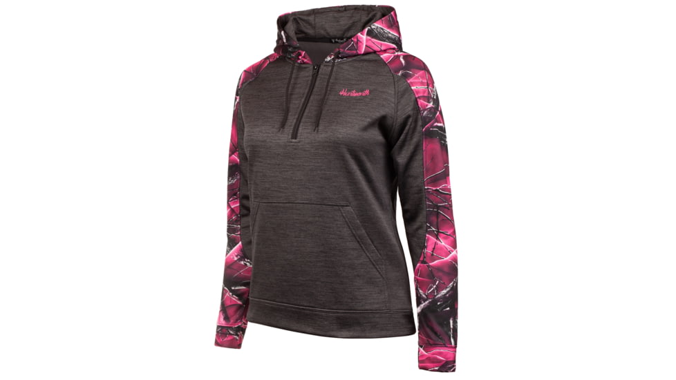Huntworth Ladies Camo Heather Performance Fleece Hoodie - Womens, Heather Gray/Passion, Large, E-9149-W-HG/PA-L