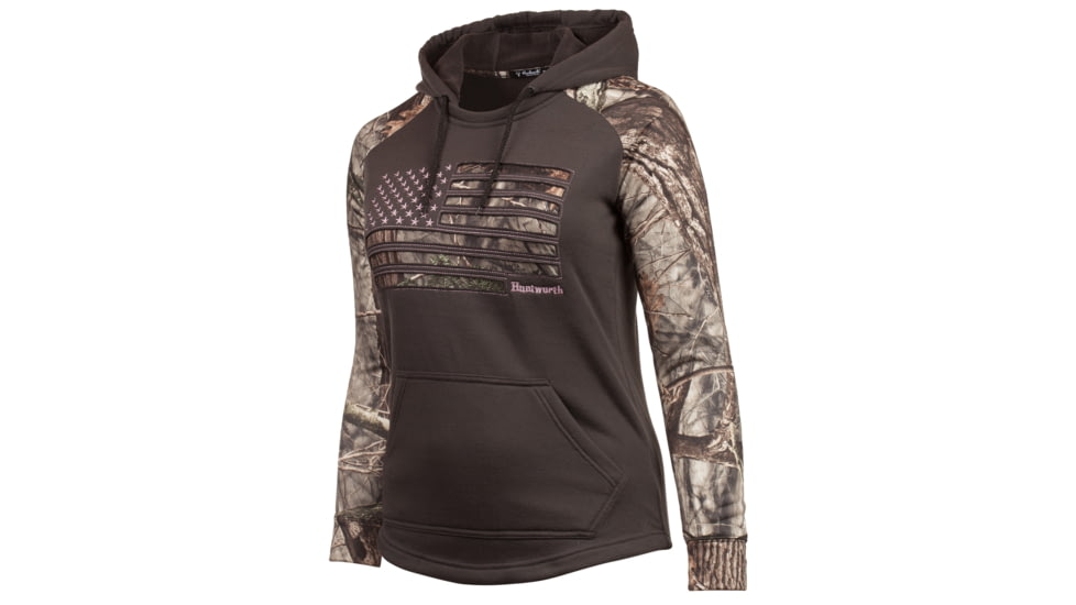 Huntworth Performance Fleece Hoodie Horizontal Camo Flag - Womens, Charcoal Gray / Hiddn, Large, E-9413-W-CG/HDN-L