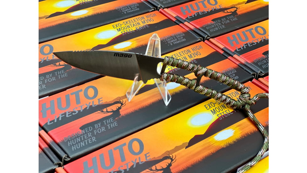 Huto Lifestyle EXO-Skeleton High Mountain M390 Steel 3.25in Fixed Blade Knife, Satin, Desert/Sand, EXOSKTNHGHMTNM390SD/S