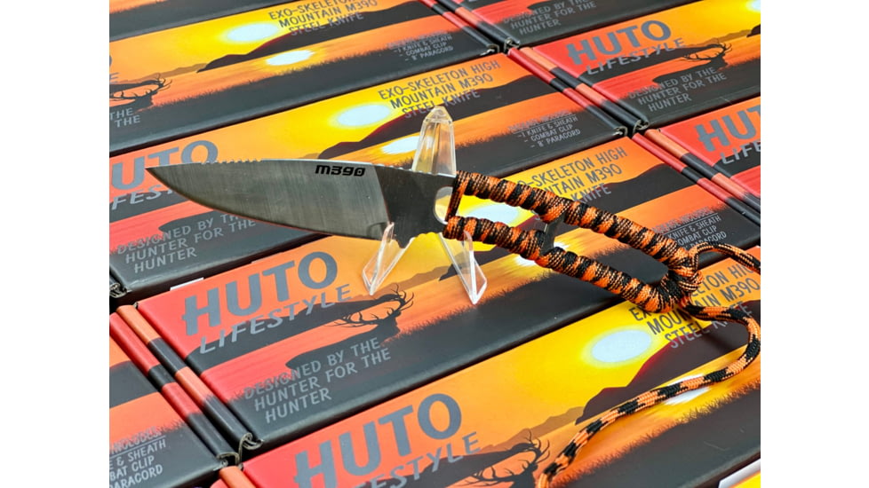 Huto Lifestyle EXO-Skeleton High Mountain M390 Steel 3.25in Fixed Blade Knife, Satin, Orange/Black, EXOSKTNHGHMTNM390SO/B