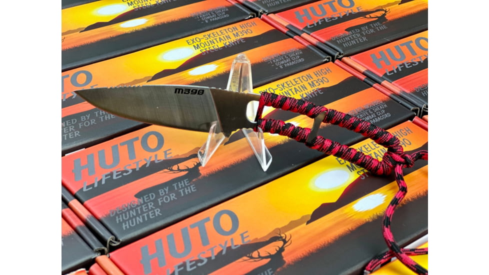 Huto Lifestyle EXO-Skeleton High Mountain M390 Steel 3.25in Fixed Blade Knife, Satin, Red/black, EXOSKTNHGHMTNM390SR/B