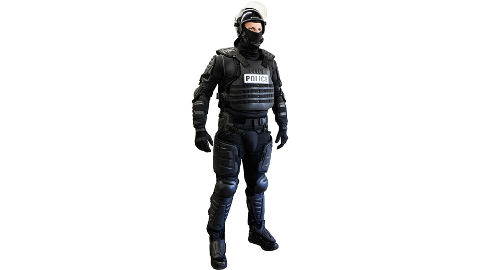 HWI Gear ED100 Elite Defender Riot Suit, CP100 Chest Protector/FA100 Forearm/SG100 Shin Guard/TG100 Thigh Guard, Carry Bag, Black, Extra Small/Small, ED100-XS/SM