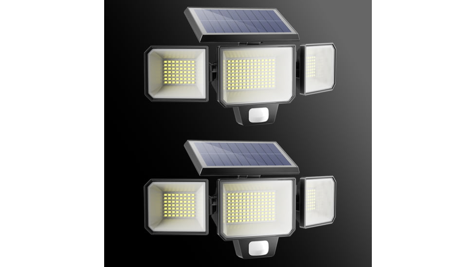 Hykoont Hykoont AMS193 270deg Wide Angle 3-Head 3000LM Solar Wall Light Outdoor with Replaceable Battery 3 Mode 2 Pack Pre-use, ST229A-2