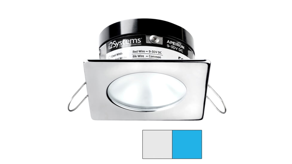 I2Systems Inc Apeiron A503 3W LED Spring Square/ Round Mount Light, Cool White /Blue/Polished Chrome Finish, A503-12AAG-E