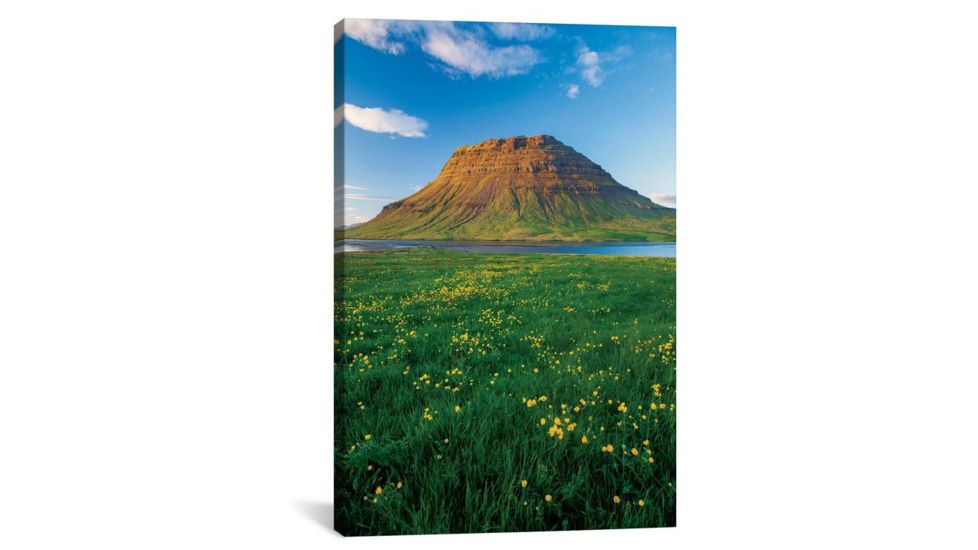 iCanvas Buttercup Meadow II, Kirkjufell, Grundarfjordur, Snaefellsnes Peninsula, Vesturland, Iceland by Gareth McCormack Canvas Print, Multi, 18 x 12 GAR10-1PC3-18x12